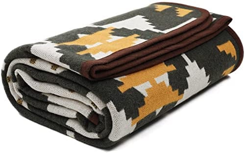 ACUSHLA Merino Wolldecke Warme Decke Wohndecke Sofadecke Blanket Tagesdecke Plaid Sofa Großer Überwurf Ideal für Outdoor-Camping, Alle Jahreszeiten (160x200 cm-Indisches Grün)