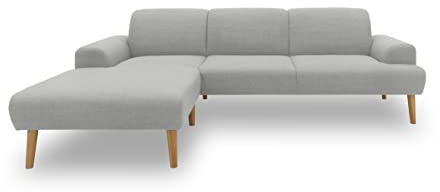 DOMO. collection Ecksofa Salinas, Sofa mit Federkern in L-Form, moderne Couch mit Holzfüßen und schwebender Optik, Eckcouch, Polsterecke, 292 x 176 x 83 cm (BxTxH), silber