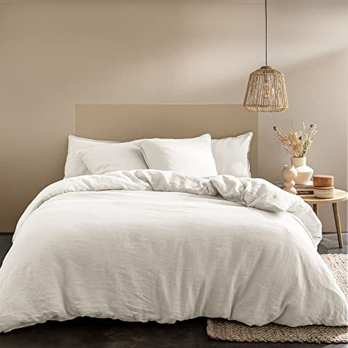 MATT & ROSE Housse de Couette 260x240 cm Unie Lin LAVÉ 2 Personnes | 100% Lin Lavé | Oeko-TEX | Blanc Cassé