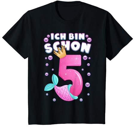 Kinder 5. Geburtstag, Mädchen, Meerjungfrau Flosse, Nummer 5 T-Shirt