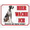 INDIGOS UG - Deutsche Dogge - Schild bedruckt - Hier wache ich - Aluverbundplatte weiß - ab 20x15 cm - Spruch - Deko Geschenkidee für Ihren Hund - Zaun - Türschild
