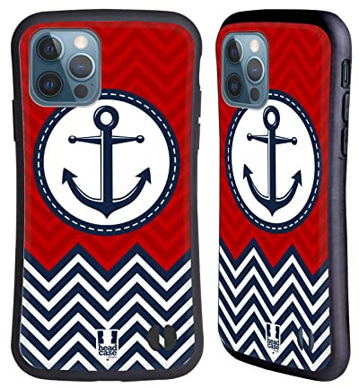 Head Case Designs Blu Ancora Zigzag Nautique Cover Ibrida Compatibile con Apple iPhone 12 / iPhone 12 PRO