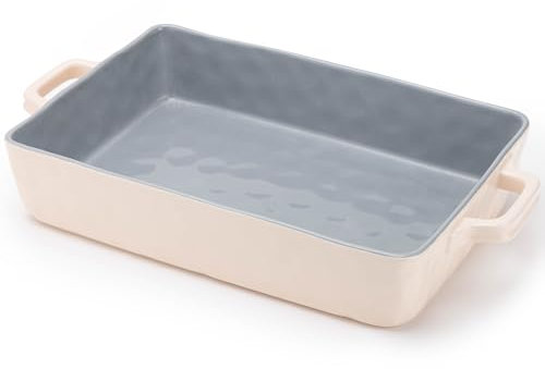 FE FUN ELEMENTS Plat de cuisson en céramique - Passe au four - Plat de cuisson de grande capacité de 9 x 33 cm avec poignées - Convient pour les cocottes, lasagnes, pizzas, steaks ou comme cadeau pour