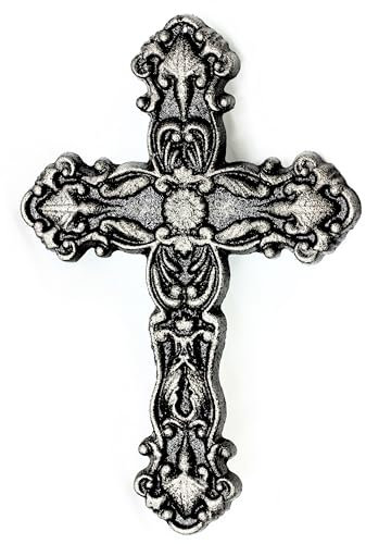 UHRIG massives Wandkreuz aus Eisen, Schmiedeeisen Kruzifix zum Aufhängen, christliches Kreuz für die Wand, 25cm hoch. (Antik Schwarz/Silber)