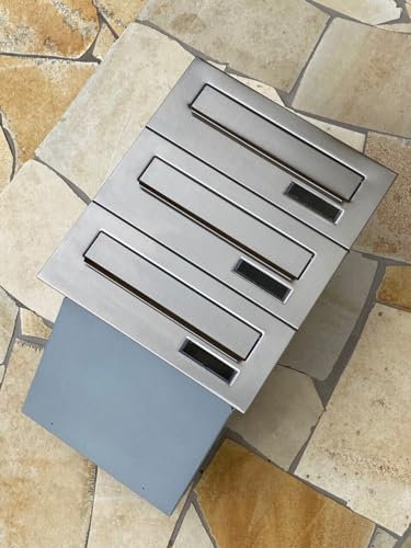 ALSTEN TECH Triple Wall Letter Box for Multifamily House or Office - Letterbox System for Walling for 3 Family Houses 3-Way Built-in Letterbox Silver + Stainless Steel V2A Rustproof