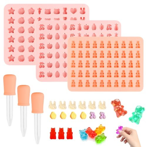 Gummibärchen Selber Machen Set,Gummibärchen Form,Schokoladenformen Silikon,Süßigkeiten-Backform,Silikon Pralinenformen,Bonbonform Silikon mit Tropfern,Mini Silikonform Eiswürfelformen für Gelee