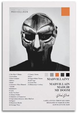 Madvillainy Leinwandposter mit Musikalbum Cove Madvillain MF DOOM, Wandkunst, Dekoration, Wohnzimmer, Schlafzimmer, Dekoration, Poster, 30 x 45 cm, ungerahmt, 9