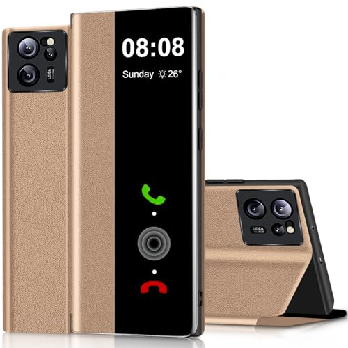 Xiaomi 13T / 13T Pro Handyhülle Clear View Mit Ständer - Klappbare Touchscreen Flip Hülle - Extra-Dünne Leder Schutzhülle Case Cover