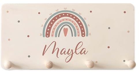 KIDSMOOD Kindergarderobe Personalisiert mit Namen, Kinderzimmer Möbel aus robustem Holz, Garderobenleiste Kinder, Baby Garderobe für Babyzimmer mit 4 Kleiderhaken Wand-Montage [40x20x1,5 cm]