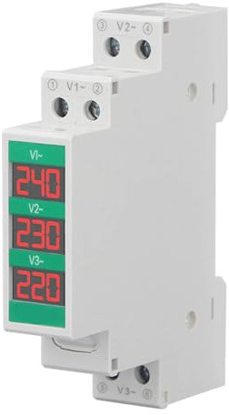 3-Phasen Voltmeter, Großer LCD-Bildschirm, DIN-Schienenmontage, LCD Display Voltage Meter AC 3P, 3 Phase Voltmeter Din Rail Voltmeter für Energieüberwachung PC, Schwarz