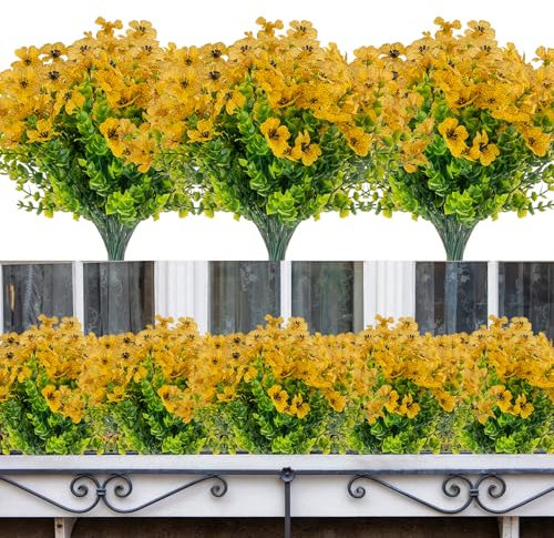 Boic Kunstblumen Wie Echt, 10 Bündel Künstliche Blumen, Kunstblumen Outdoor, Kunststoff Blumen Kunstblumen Pflanzen Plastikblumen Für Außen Für Balkon Balkonkasten Garten Freien (Gelb)