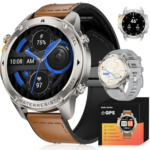 LIGE DM2 Montre Connectée Homme avec 1,43 Amoled -GPS/Boussole/Baromètre, Pression/Altimètre, Étanche 5 ATM, 170 Modes Sportifs, Brun-Smartwatch Homme pour Android iOS