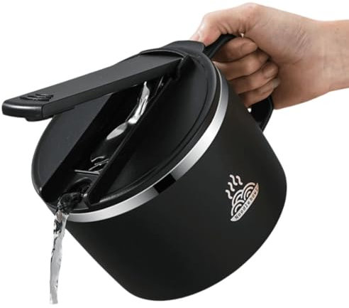 Ramen Noodle Microwave Bowl Set with Chopsticks Spoon Fork 32 oz Portable Ramen Cooker Ideal for Dorm Home Office Black Stainless Steel