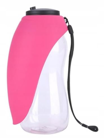 PetMix - Trinkflasche Hunde für Unterwegs - Petkit - Hundetrinkflasche -Welpen Zubehör - Wasserflasche - Wasserspender - Silikon Trinkblatt - Hundezubehör (Rosa, 680ml)
