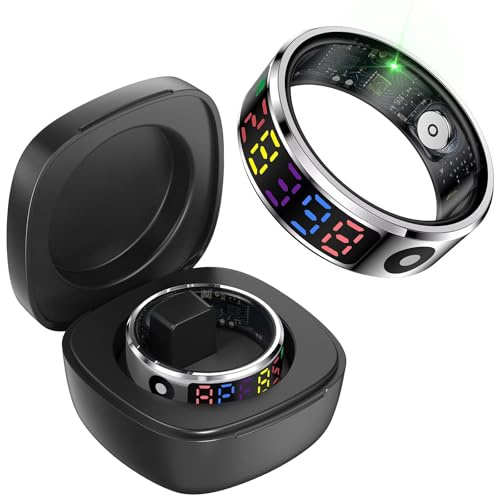 Smart Ring mit Display Touch Smartring für Herren Damen IP68 Wasserdicht Fitness Ring Tracker Android IOS Fitnessring Ring Smarter Ring SpO2 Schlaf Pulsmesser Schrittzähler Sport Fitnesstracker