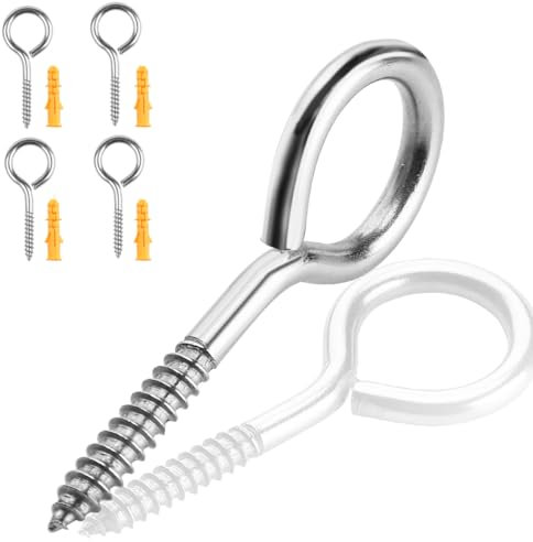 Garegce Ganchos de ojo de vid con tornillo para colgar, 63 mm (2,48 pulgadas) de acero inoxidable M5, ganchos de ojo atornillados, gancho de pared para tendederos al aire libre, jardín, 4 unidades