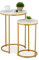 Relaxdays Satztisch, 2er Set, 2 Größen, Marmoroptik, Metall, runde Beistelltische, Wohnzimmer Couchtisch, weiß/Gold