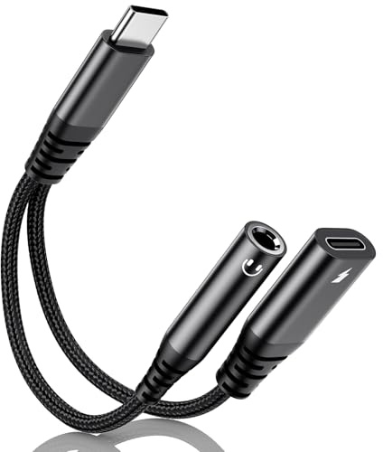 60W Klinke auf USB C 3,5mm Adapter, 2 in 1 Kopfhörer Adapter und Laden, USBC zu Schnellladung Aux Audio für iPhone 17 16 15 Plus Pro Max Air, iPad Pro Mini, Samsung S25 S24 S23 S22 ltra, Google usw