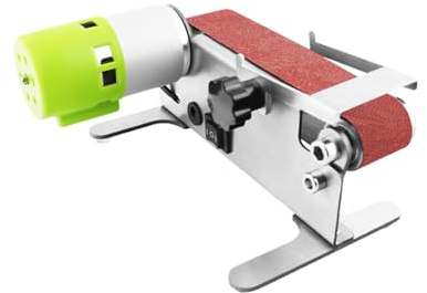 Fafeicy Levigatrice Elettrica a Nastro Levigatrice 7 velocità Angolo Regolabile da 1 a 45° Banco da Lavoro per Metallo Legno (Spina UE e con kit di accessori standard, mola per)