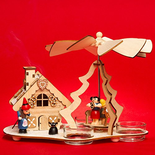 Sikora P30 2-in-1 Holz Teelicht Weihnachtspyramide mit funktionsfähigem Räucherhaus Motiv Hexenhaus