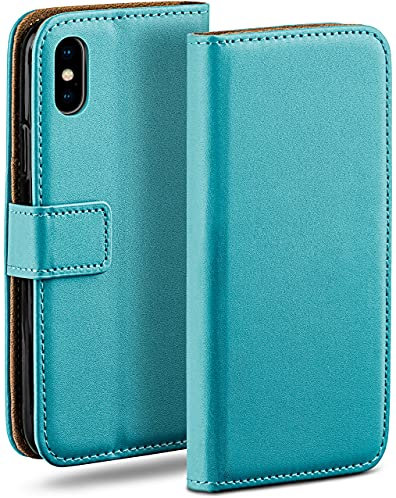 moex Book Case für iPhone X/iPhone XS Handyhülle mit Kartenfach, Hülle klappbar 360 Grad Schutzhülle, Klapphülle Flip Case Cover, PU Leder Handytasche Lederhülle, Türkis