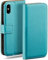 moex Book Case für iPhone X/iPhone XS Handyhülle mit Kartenfach, Hülle klappbar 360 Grad Schutzhülle, Klapphülle Flip Case Cover, PU Leder Handytasche Lederhülle, Türkis