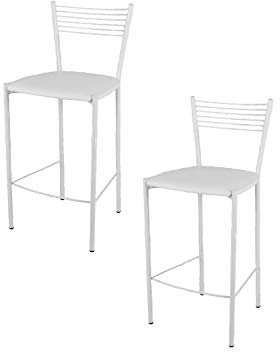 t m c s Tommychairs - Set 2 taburetes Elegance para Cocina y Bar, con Estructura en Acero Blanco y Asiento tapizado en Polipiel Color Blanco