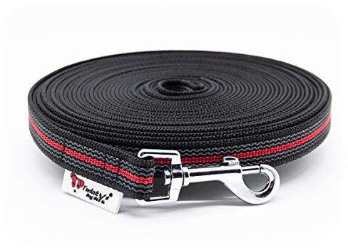 Twinkys Dog Style Schleppleine Hundeleine gummiert 20 mm breit für Hunde bis 50 kg - OHNE Handschlaufe 25 Meter Schwarz Rot Made IN Germany
