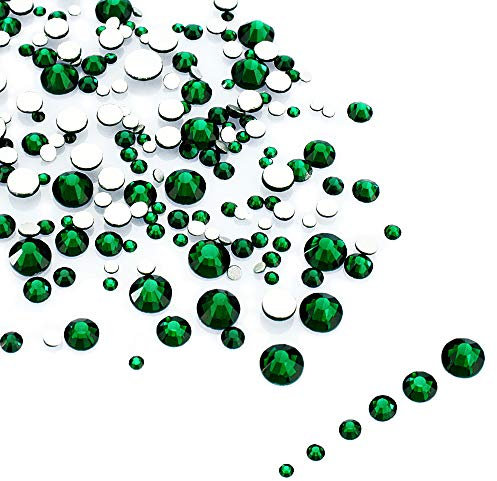 LolliBeads Resin Crystal Round Nail Art Mixed Flat Backs Acrylic Rhinestones Gems,Mix Size 1.5-5 mm, Color Emerold Green (1200Pcs)