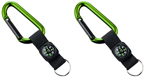 munkees 2 x Schlüsselanhänger Karabiner-Haken mit Band + Kompass, 3228, Grün, Doppelpack, 322859