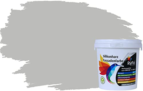 RyFo Colors Silikonharz Fassadenfarbe Lotuseffekt Trend Perlgrau 1l - bunte Fassadenfarbe, weitere Grau Farbtöne und Größen erhältlich, Deckkraft Klasse 1