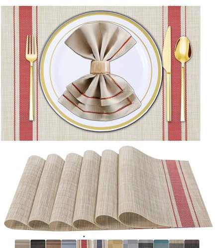 ARTAND Platzsets Abwaschbar 6er Set Vinyl Tischsets für Esstisch Küchen Platzset Dauerhaft PlatzdeckenTischzubehör -6er Set, 01 Rot