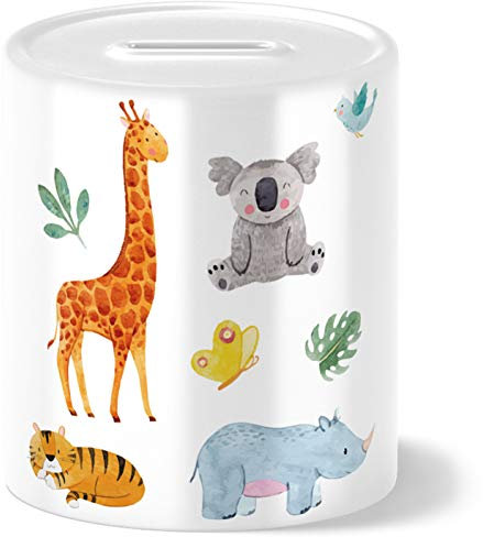 OWLBOOK® Safari Tiere Spardose Kinder Junge Mädchen | Geschenke zur Einschulung | Taufgeschenke | Geschenk Taufe Geburt Geburtstag | Sparschwein | Sparbüchse | Sparkasse | Wiederverschließbar