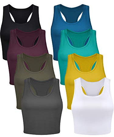 Geyoga 8 Stück Damen Ärmelloses Basic Crop Tank Tops (Schicke Farbe, S)