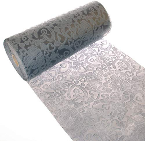 Dekoflor Tischband Tischläufer Tischdeko einzigartiges Herzen Design (Wasserfest, Lotuseffekt, samtige Oberfläche, 5 m Rolle, 30 cm Breite, 100% Nylon), Grau