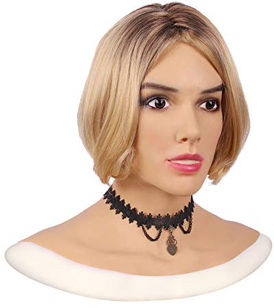 XSWL Copricapo in Silicone Trucco Femminile Maschera a Testa Intera Maschera da Ragazza Travestimento per Feste Cosplay Transgender Maschile a Femmina Drag Queen,Color 1