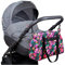 BabyLux Wickeltasche COLORFUL Kinderwagen Buggy Große Handtasche Babytasche mit Befestigung für Mutter Handtasche (81. Schwarz + Hibiskus)