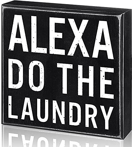 Klassische Box Schild Holz Waschküche Dekor, Alexa Do The Laundry Holzblock, 6 x 6 x 1,8 Zoll