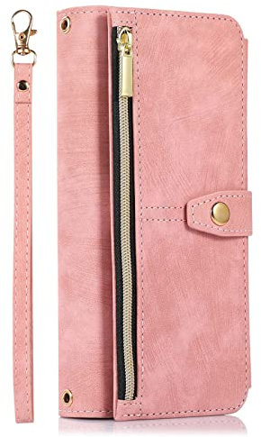 ZCDAYE Wallet Case for iPhone SE/iPhone 7/iPhone 8, Premium Leather Phone Case Women Ladies Holster with Card Slots Wrist Strap Zipper Flip Phone Cover for iPhone SE/iPhone 7/iPhone 8, Rose Gold