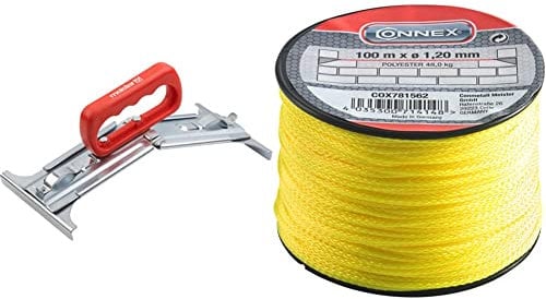 Meister Plattenheber - Geeignet für 30-50 cm Platten - 25 kg Tragkraft - Einfache Handhabung - Ergonomischer Handgriff / 5-stufig Plattenträger & Connex Maurerschnur gelb - 100 m Länge - Ø 1,2 mm