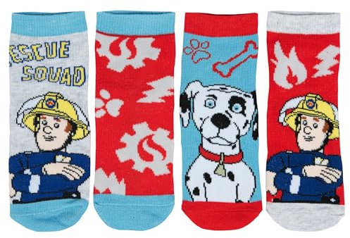 United Labels Feuerwehrmann Sam Socken für Jungen Kinder Sneaker Kindersocken Söckchen Mehrfarbig Bunt (4er Pack) (as3, numeric, numeric_27, numeric_30, regular, 27-30)