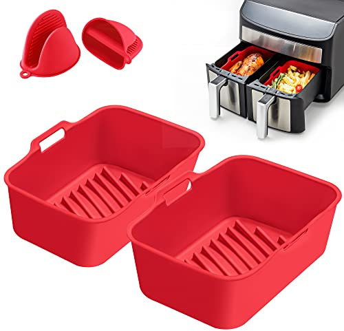 HEETA Revestimientos de Silicona para Freidora de Aire Doble, 9 L Dual Zone, 2 Piezas (Rojo)