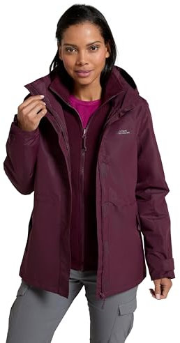 Mountain Warehouse Fell 3-in-1 Damen-Jacke - atmungsaktive, lange, wasserdichte, warm gefütterte Winterjacke für Damen mit Kapuze für Outdoor-Aktivitäten, Fleecejacke Burgund Damengröße EU 44