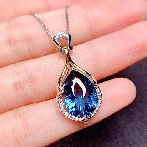 MAYIYAHO Klassische tropfenförmige Pfau Blau Intarsien Zirkon Nachahmung Kristall Anhänger Halskette Damen Elegante High-End Licht Luxus Schmuck