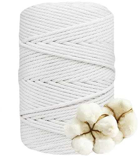DXRPO Hilo Macrame 4mm x 120m, Cuerda Macrame de Algodón Suave de 4 Hilos, Hilo Macrame 4mm, Macrame Cortinas, Macrame Colgante, Decoracion Paredes de Dormitorio y Boda Decoracion (Blanco)