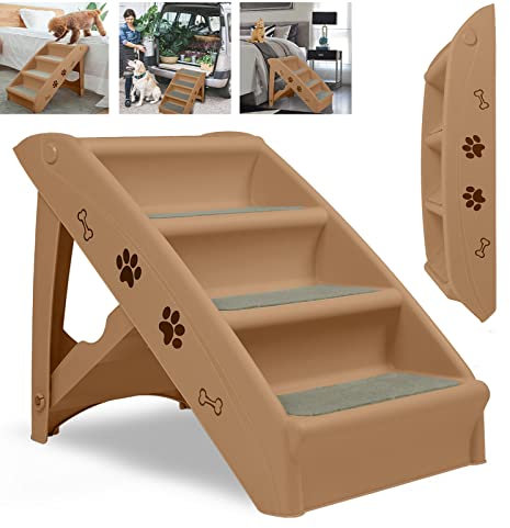 YARDIN Hundetreppe für kleine Hunde Klappbar Katzentreppe aus PP-Kunststoff mit Rutschfesten Stufen Haustiertreppe Hunderampe-Sofa Maximale Belastung 75 kg, 49×39×61cm(Braun)