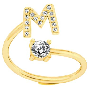 Bungsa RING BUCHSTABEN und KRISTALLE goldfarben - biegbarer Fingerring/Zehenring Toering für Damen, Kinder & Herren - A B C D E F G H I J K L M N O P R S T U V W X Y Z (R)