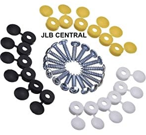 36 Piece Screws and Caps for Car Number Plate, License Plate, Car registration. White, Yellow and Black Caps with Screws, Plate Fittings for Car, Motorbike, Caravan, Vehicle Registration JLB Central