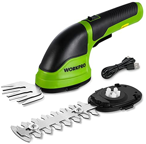 WORKPRO Cordless Grass Shear & Shrubbery Trimmer - 2 in 1 Handheld Hedge Trimmer Electric Grass Trimmer Hedge Shears/Grass Cutter Rechargeable Lithium-Ion Battery and Type-C Cable Included (Green)
