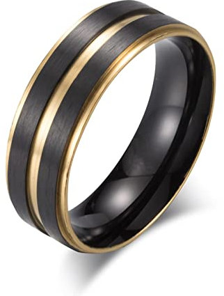 Aotiwe Verlobungsring Männer, Vintage Ringe Größe L Schwarz Gebürsteter Ring mit Goldrand Edelstahl Größe 67 (21.3)